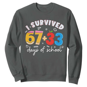 I Survived 67 33 Days Of School Sweatshirt Funny Six Seven Meme Boys Kids 100th Day TS10 Dark Heather Print Your Wear