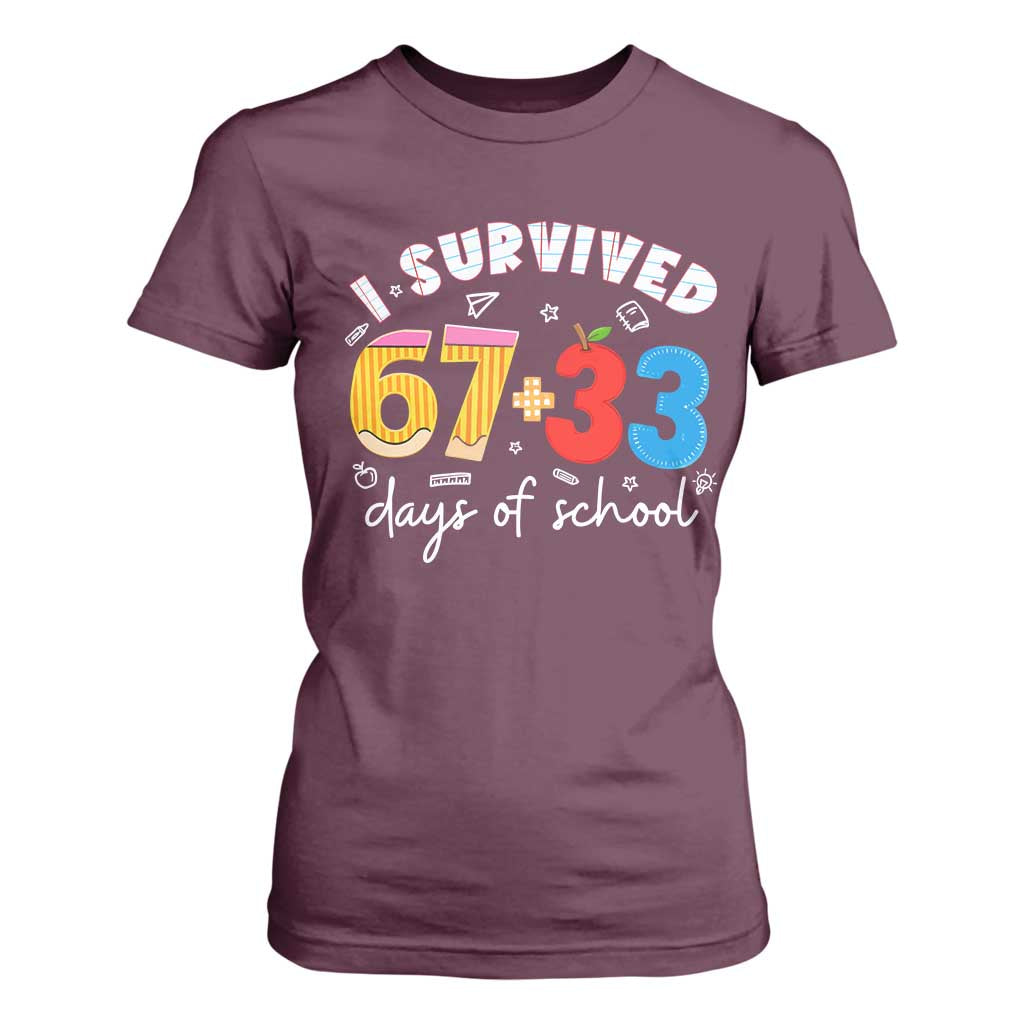 I Survived 67 33 Days Of School T Shirt For Women Funny Six Seven Meme Boys Kids 100th Day TS10 Maroon Print Your Wear