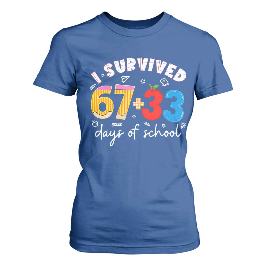 I Survived 67 33 Days Of School T Shirt For Women Funny Six Seven Meme Boys Kids 100th Day TS10 Royal Blue Print Your Wear