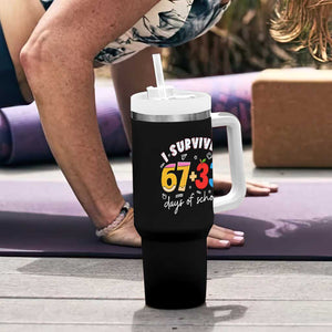 I Survived 67 33 Days Of School Tumbler With Handle Funny Six Seven Meme Boys Kids 100th Day TS10 Print Your Wear