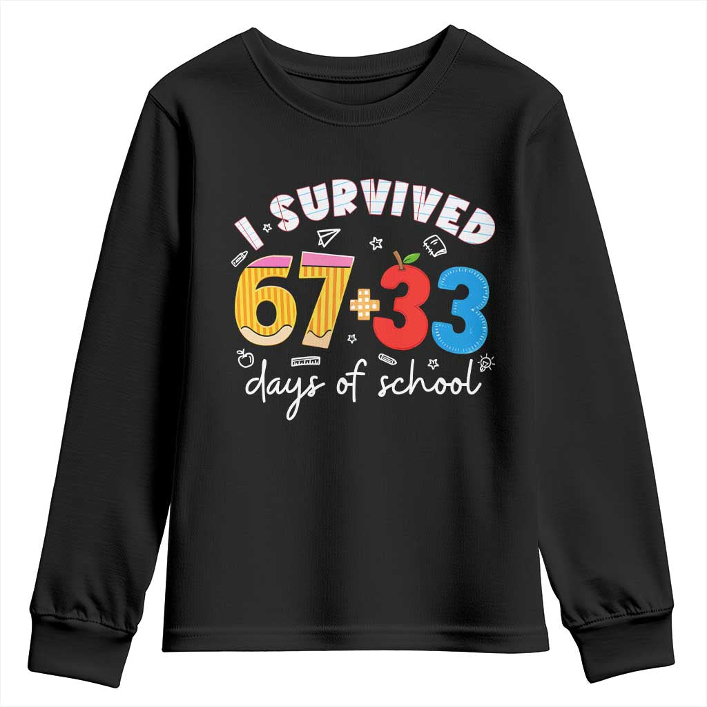I Survived 67 33 Days Of School Youth Sweatshirt Funny Six Seven Meme Boys Kids 100th Day TS10 Black Print Your Wear