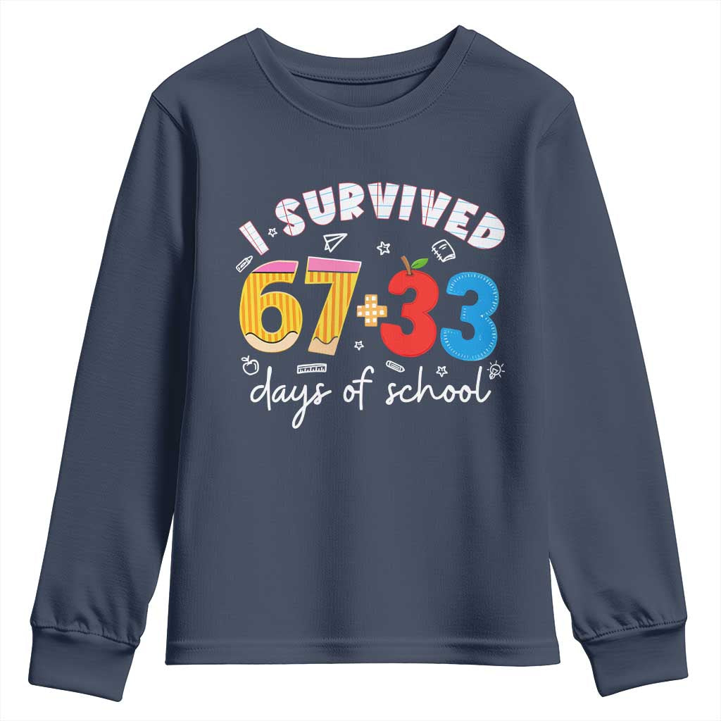 I Survived 67 33 Days Of School Youth Sweatshirt Funny Six Seven Meme Boys Kids 100th Day TS10 Navy Print Your Wear