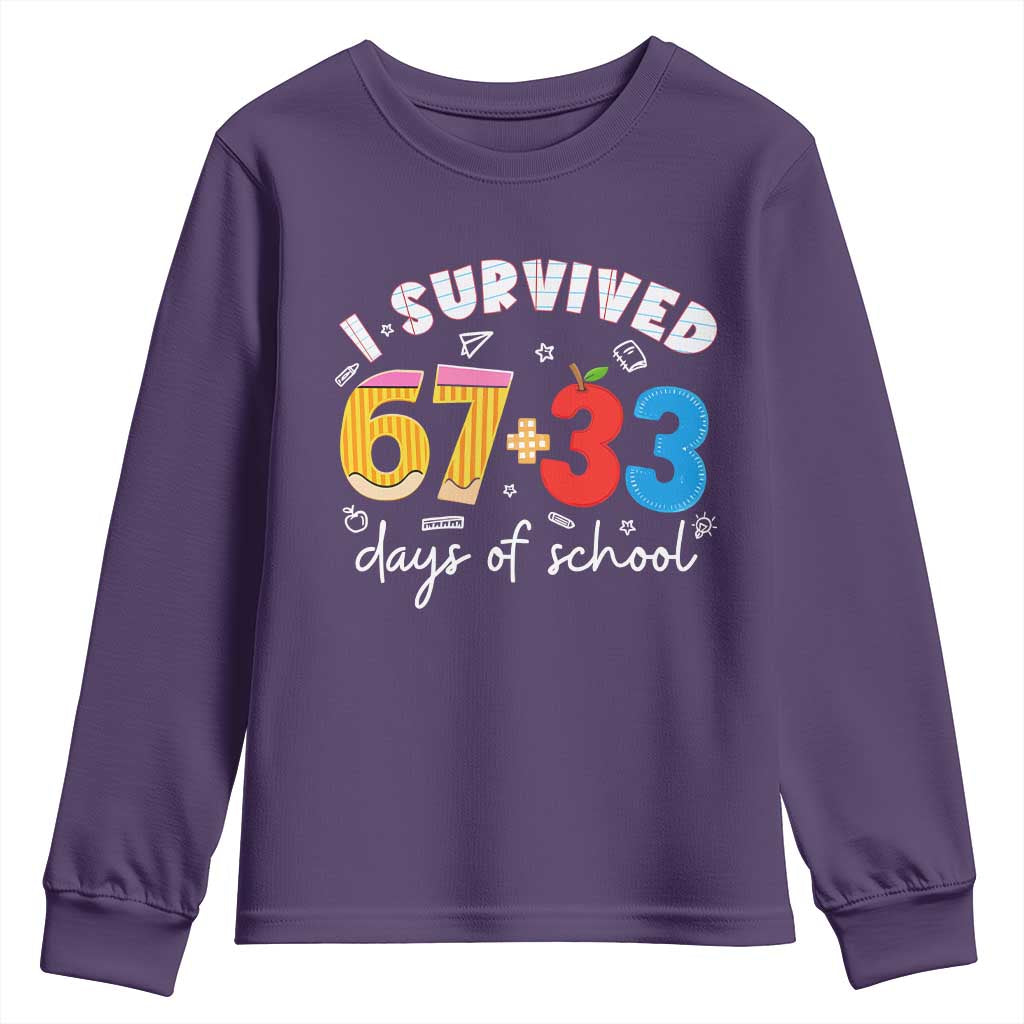 I Survived 67 33 Days Of School Youth Sweatshirt Funny Six Seven Meme Boys Kids 100th Day TS10 Purple Print Your Wear