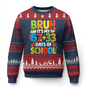 Bruh Its My 67 33 Days Of School Ugly Christmas Sweater Funny Six Seven Meme Boys Kids 100th Day TS10 Navy Red Print Your Wear