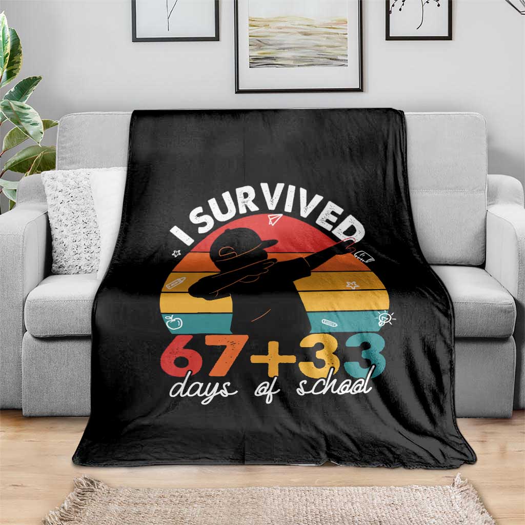 I Survived 67 33 Days Of School Throw Blanket Funny Six Seven Meme Math Teacher Kids 100th Day TS10 Print Your Wear