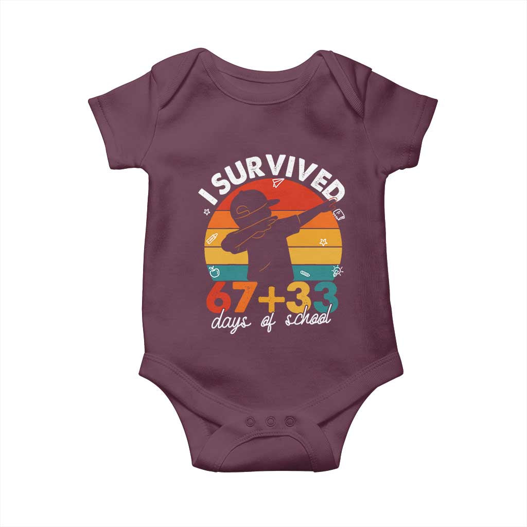 I Survived 67 33 Days Of School Baby Onesie Funny Six Seven Meme Math Teacher Kids 100th Day TS10 Maroon Print Your Wear
