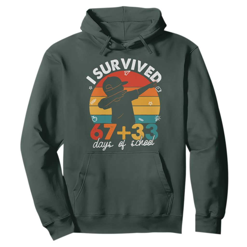 I Survived 67 33 Days Of School Hoodie Funny Six Seven Meme Math Teacher Kids 100th Day TS10 Dark Forest Green Print Your Wear
