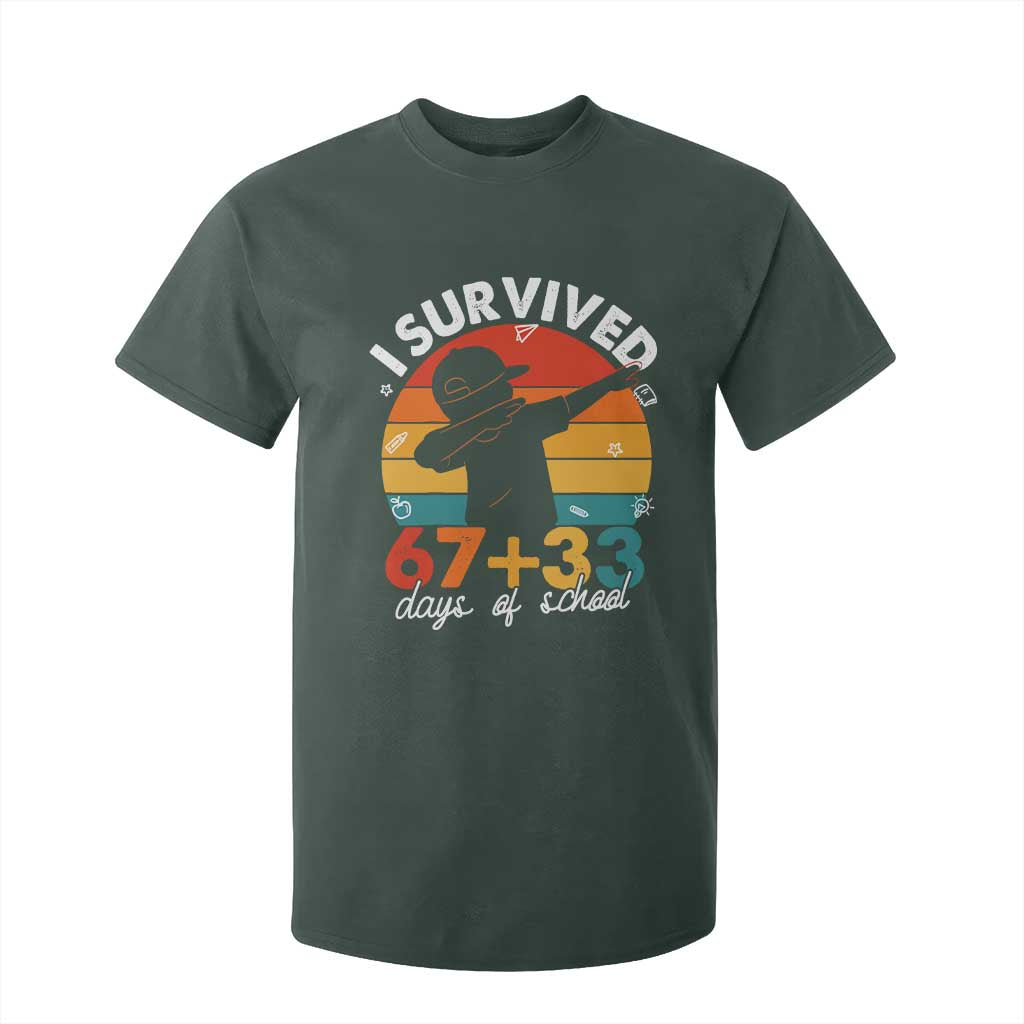 I Survived 67 33 Days Of School T Shirt For Kid Funny Six Seven Meme Math Teacher Kids 100th Day TS10 Dark Forest Green Print Your Wear