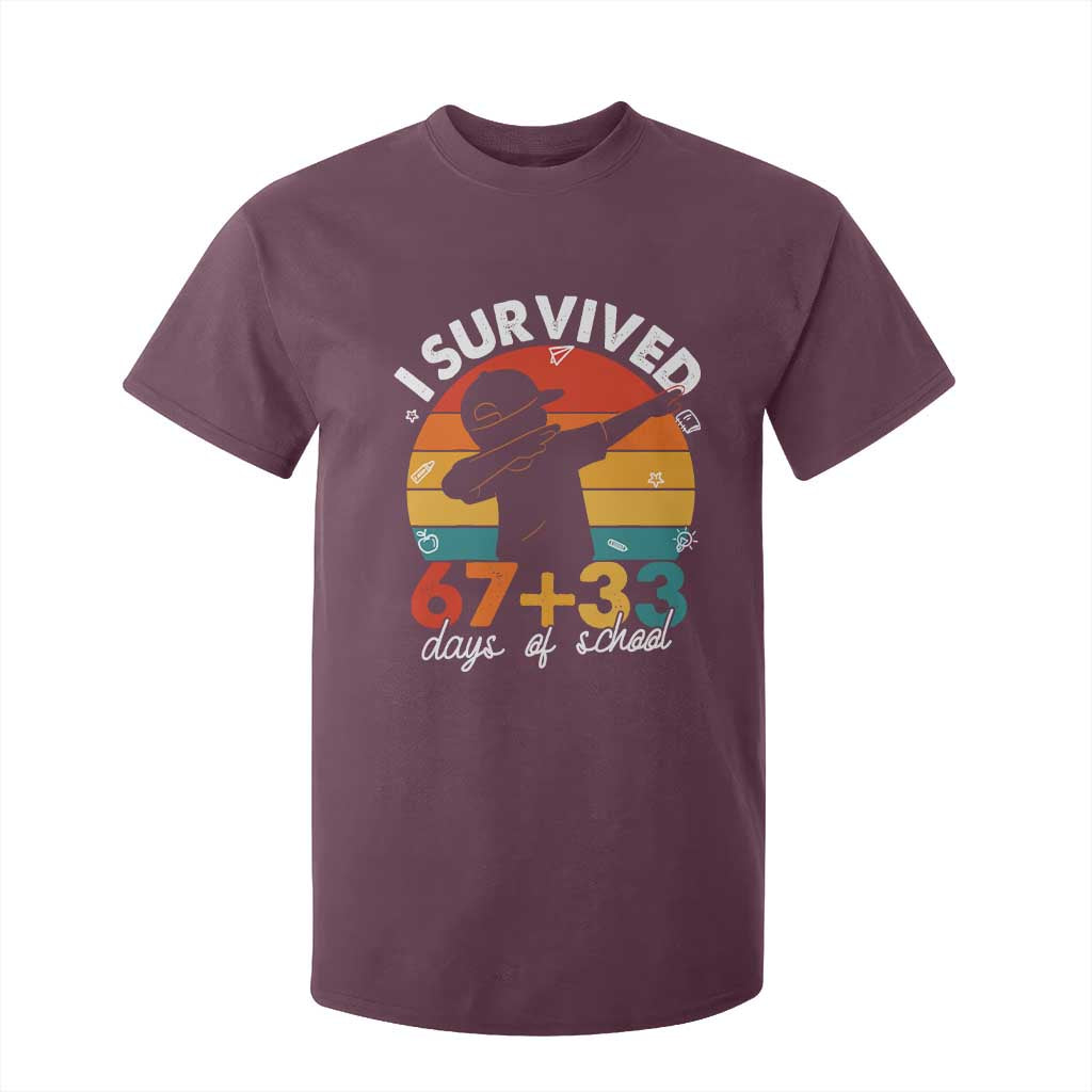I Survived 67 33 Days Of School T Shirt For Kid Funny Six Seven Meme Math Teacher Kids 100th Day TS10 Maroon Print Your Wear