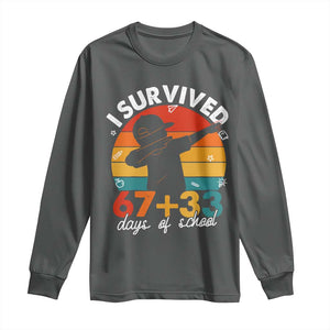 I Survived 67 33 Days Of School Long Sleeve Shirt Funny Six Seven Meme Math Teacher Kids 100th Day TS10 Dark Heather Print Your Wear