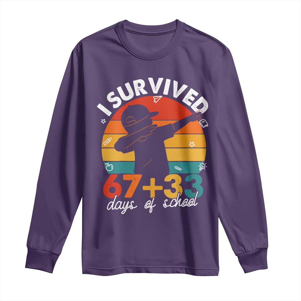 I Survived 67 33 Days Of School Long Sleeve Shirt Funny Six Seven Meme Math Teacher Kids 100th Day TS10 Purple Print Your Wear