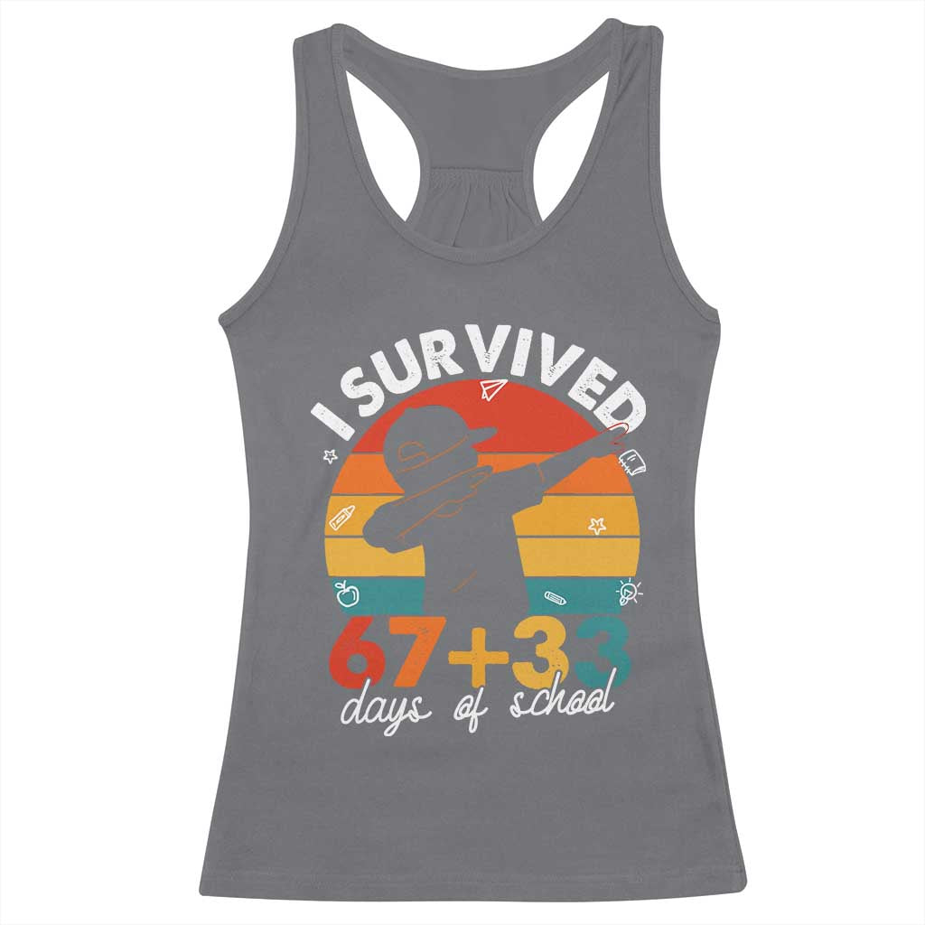 I Survived 67 33 Days Of School Racerback Tank Top Funny Six Seven Meme Math Teacher Kids 100th Day TS10 Charcoal Print Your Wear