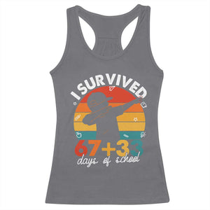 I Survived 67 33 Days Of School Racerback Tank Top Funny Six Seven Meme Math Teacher Kids 100th Day TS10 Charcoal Print Your Wear