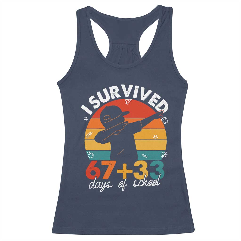 I Survived 67 33 Days Of School Racerback Tank Top Funny Six Seven Meme Math Teacher Kids 100th Day TS10 Navy Print Your Wear