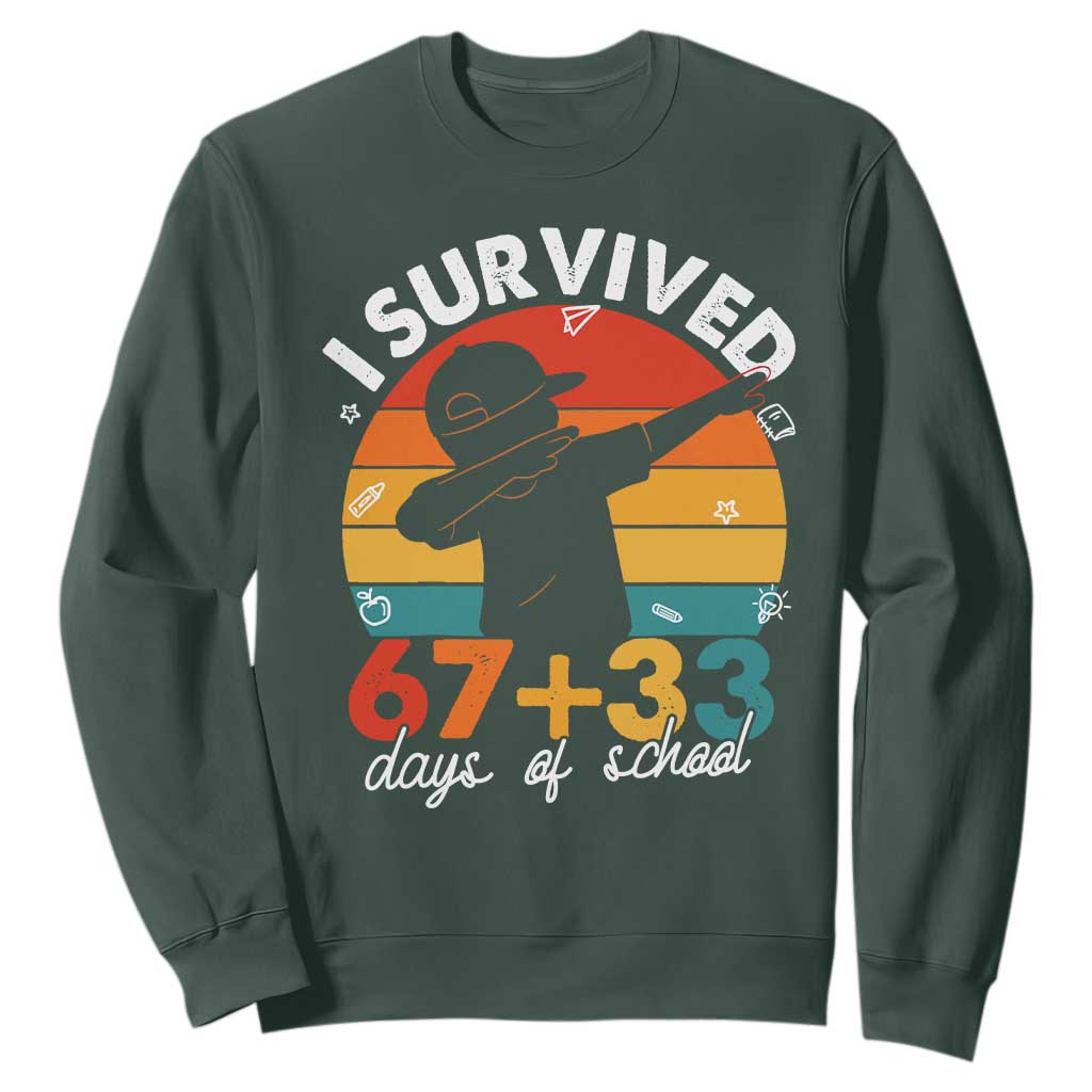I Survived 67 33 Days Of School Sweatshirt Funny Six Seven Meme Math Teacher Kids 100th Day TS10 Dark Forest Green Print Your Wear