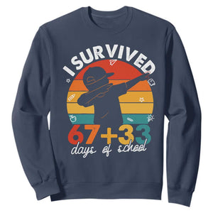 I Survived 67 33 Days Of School Sweatshirt Funny Six Seven Meme Math Teacher Kids 100th Day TS10 Navy Print Your Wear