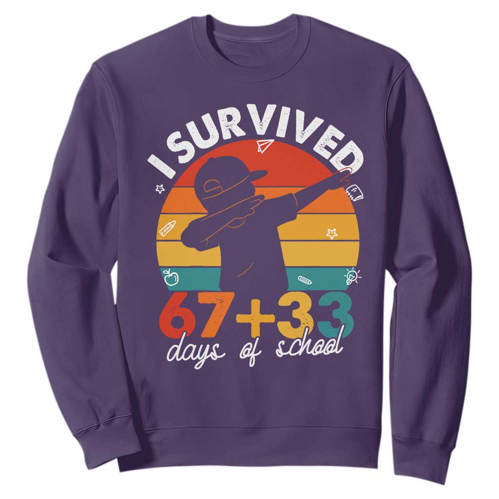 I Survived 67 33 Days Of School Sweatshirt Funny Six Seven Meme Math Teacher Kids 100th Day TS10 Purple Print Your Wear