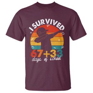 I Survived 67 33 Days Of School T Shirt Funny Six Seven Meme Math Teacher Kids 100th Day TS10 Maroon Print Your Wear