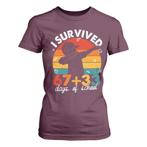 I Survived 67 33 Days Of School T Shirt For Women Funny Six Seven Meme Math Teacher Kids 100th Day TS10 Maroon Print Your Wear