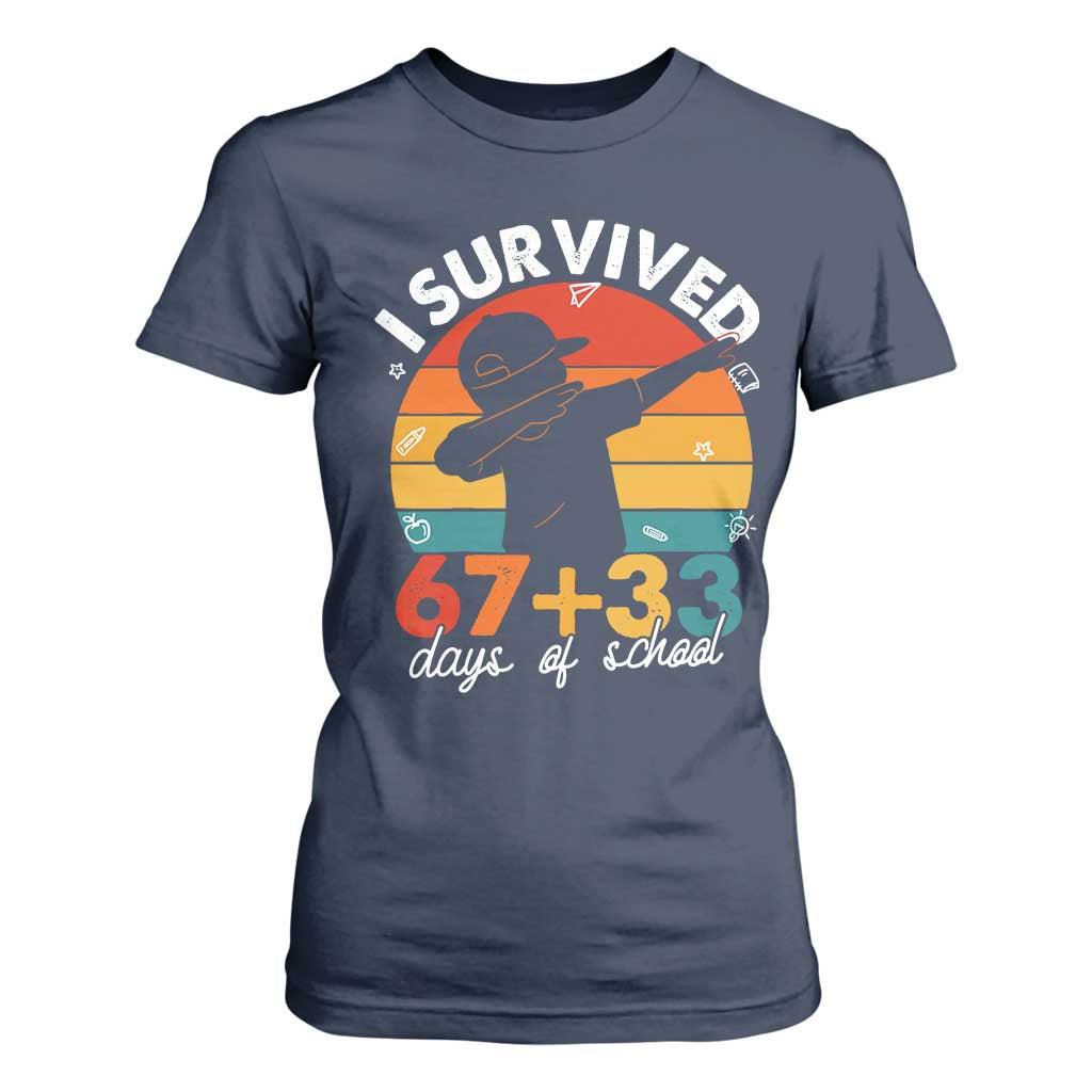 I Survived 67 33 Days Of School T Shirt For Women Funny Six Seven Meme Math Teacher Kids 100th Day TS10 Navy Print Your Wear