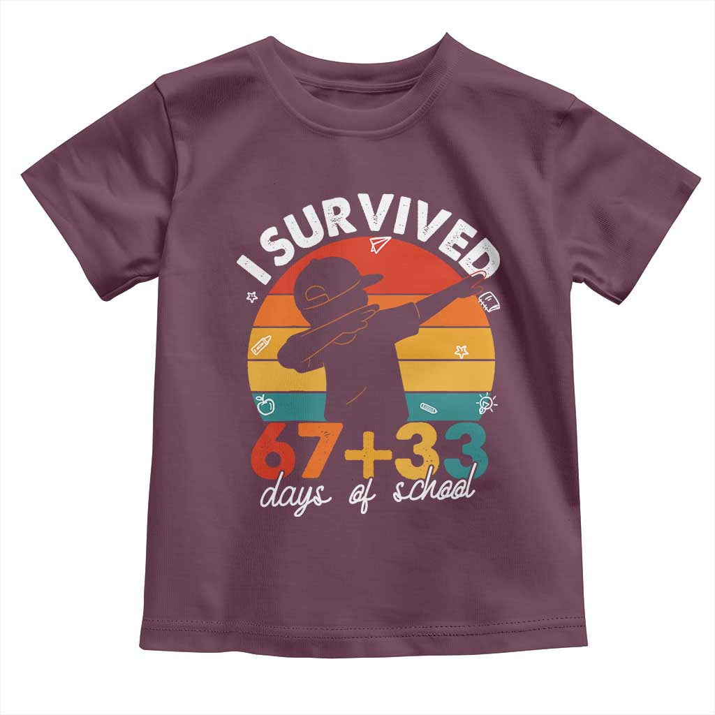 I Survived 67 33 Days Of School Toddler T Shirt Funny Six Seven Meme Math Teacher Kids 100th Day TS10 Maroon Print Your Wear