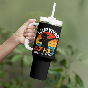 I Survived 67 33 Days Of School Tumbler With Handle Funny Six Seven Meme Math Teacher Kids 100th Day TS10 Print Your Wear