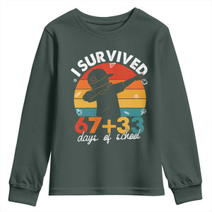 I Survived 67 33 Days Of School Youth Sweatshirt Funny Six Seven Meme Math Teacher Kids 100th Day TS10 Dark Forest Green Print Your Wear