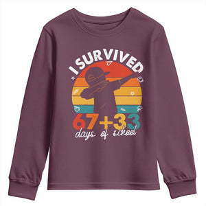 I Survived 67 33 Days Of School Youth Sweatshirt Funny Six Seven Meme Math Teacher Kids 100th Day TS10 Maroon Print Your Wear