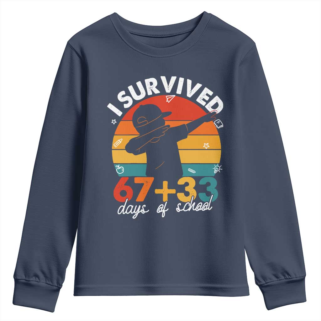 I Survived 67 33 Days Of School Youth Sweatshirt Funny Six Seven Meme Math Teacher Kids 100th Day TS10 Navy Print Your Wear