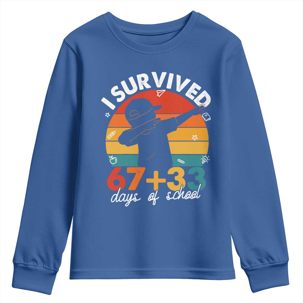 I Survived 67 33 Days Of School Youth Sweatshirt Funny Six Seven Meme Math Teacher Kids 100th Day TS10 Royal Blue Print Your Wear
