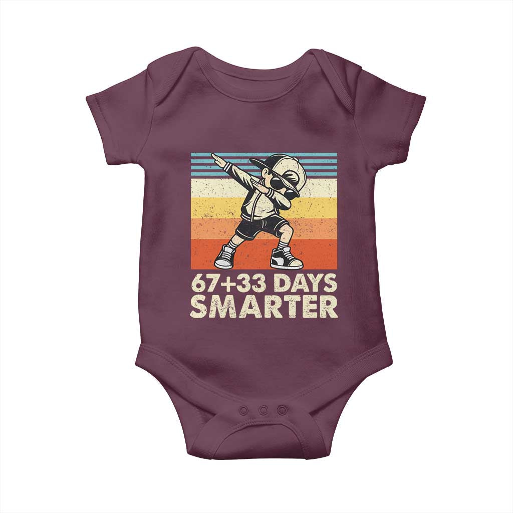 100 Days Smarter Baby Onesie Funny 67 33 Six Seven Math Teacher Kids 100th Day TS10 Maroon Print Your Wear