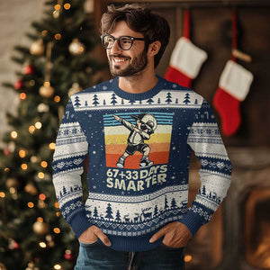 100 Days Smarter Ugly Christmas Sweater Funny 67 33 Six Seven Math Teacher Kids 100th Day TS10 Navy Beige Print Your Wear