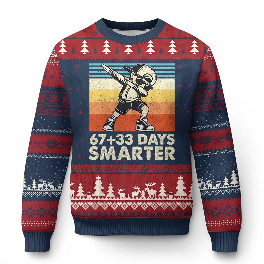 100 Days Smarter Ugly Christmas Sweater Funny 67 33 Six Seven Math Teacher Kids 100th Day TS10 Navy Red Print Your Wear