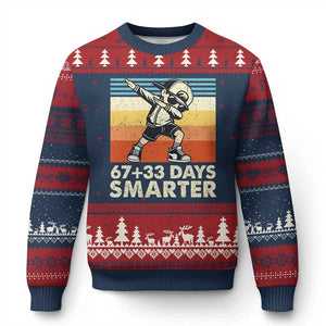 100 Days Smarter Ugly Christmas Sweater Funny 67 33 Six Seven Math Teacher Kids 100th Day TS10 Navy Red Print Your Wear