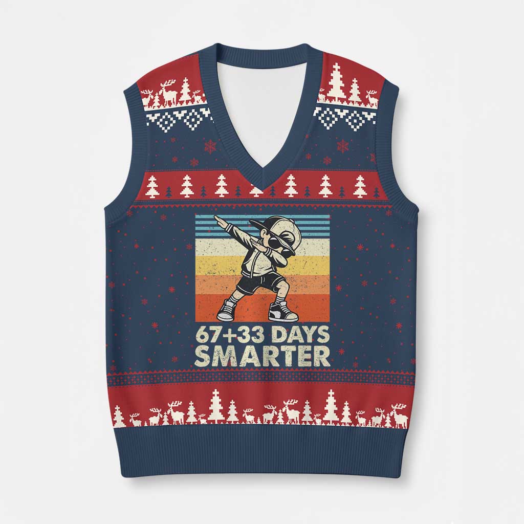 100 Days Smarter V-Neck Knit Sweater Vest Funny 67 33 Six Seven Math Teacher Kids 100th Day TS10 Navy Red Print Your Wear