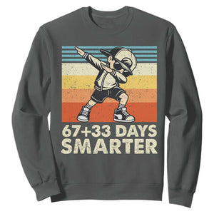 100 Days Smarter Sweatshirt Funny 67 33 Six Seven Math Teacher Kids 100th Day TS10 Dark Heather Print Your Wear