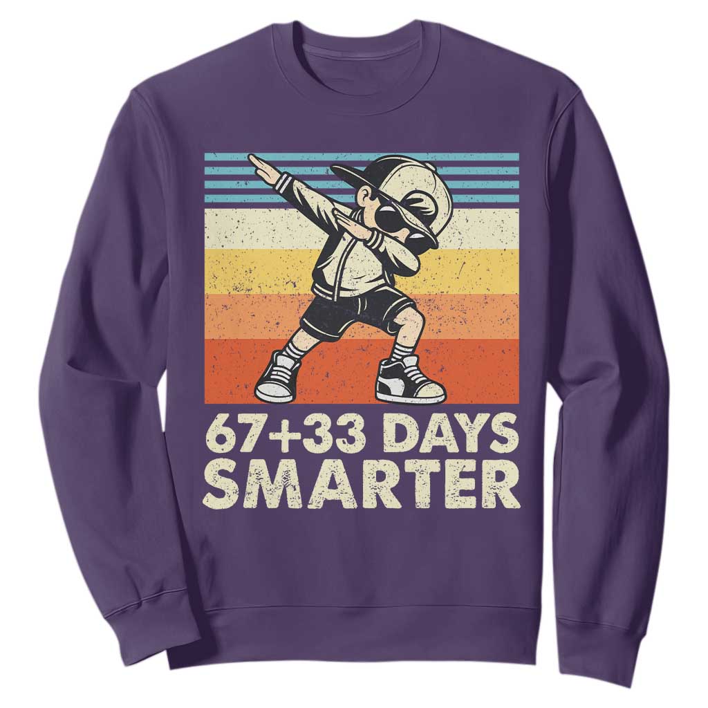100 Days Smarter Sweatshirt Funny 67 33 Six Seven Math Teacher Kids 100th Day TS10 Purple Print Your Wear