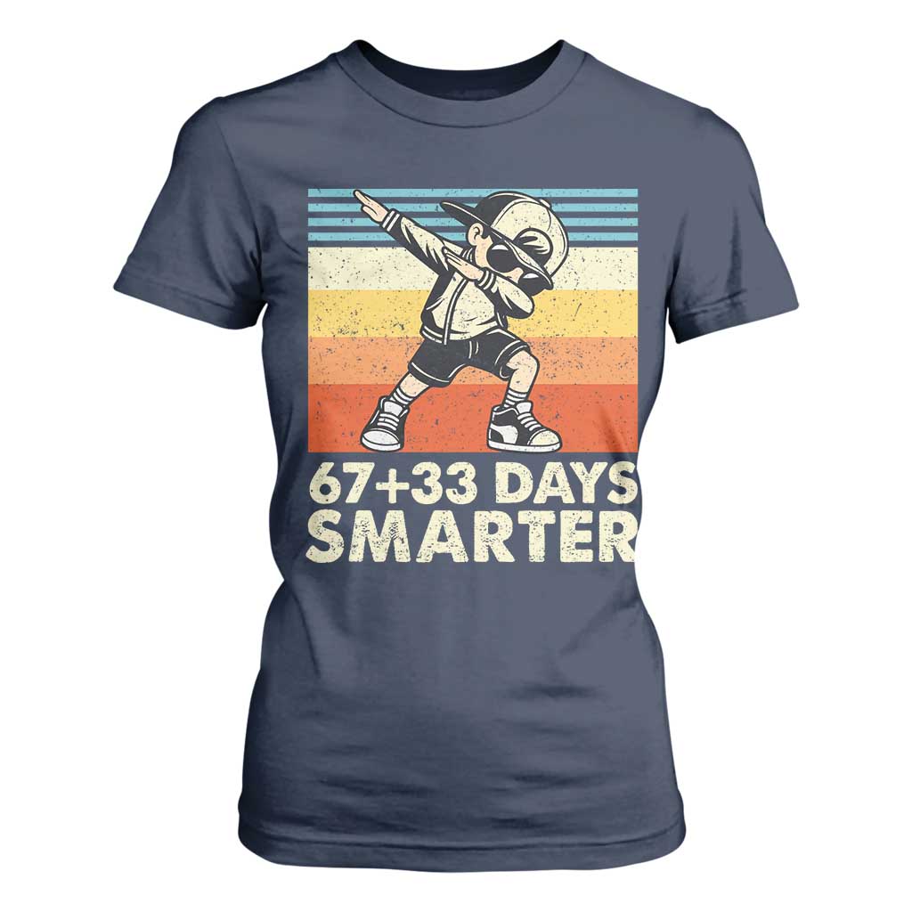 100 Days Smarter T Shirt For Women Funny 67 33 Six Seven Math Teacher Kids 100th Day TS10 Navy Print Your Wear