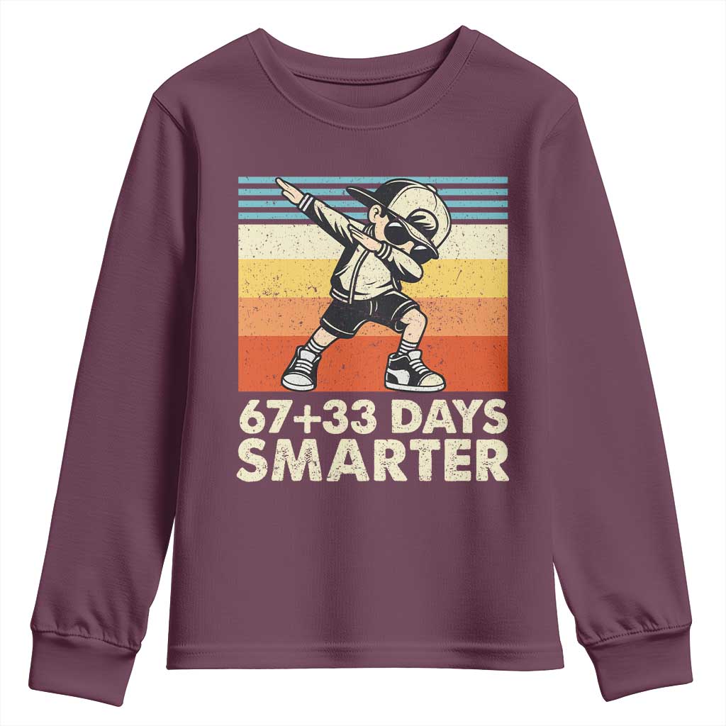 100 Days Smarter Youth Sweatshirt Funny 67 33 Six Seven Math Teacher Kids 100th Day TS10 Maroon Print Your Wear