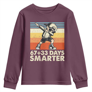 100 Days Smarter Youth Sweatshirt Funny 67 33 Six Seven Math Teacher Kids 100th Day TS10 Maroon Print Your Wear