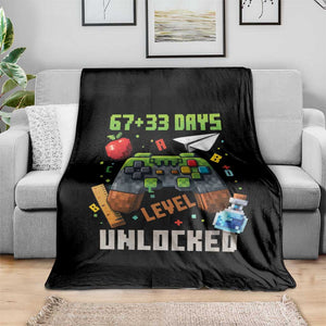 67 33 100 Days Level Unlocked Throw Blanket Gaming 100th Day of School Boys Kid TS10 Print Your Wear