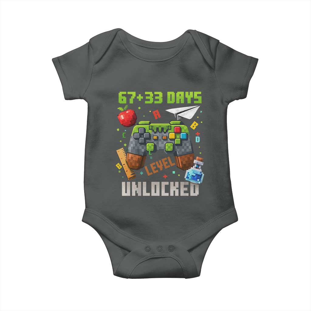 67 33 100 Days Level Unlocked Baby Onesie Gaming 100th Day of School Boys Kid TS10 Dark Heather Print Your Wear