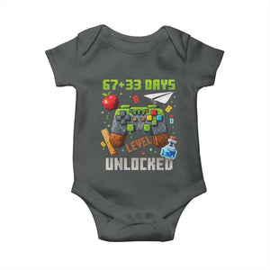 67 33 100 Days Level Unlocked Baby Onesie Gaming 100th Day of School Boys Kid TS10 Dark Heather Print Your Wear