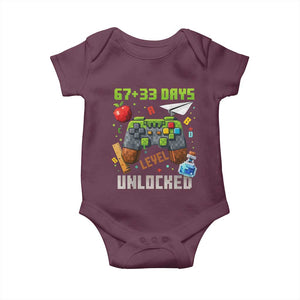 67 33 100 Days Level Unlocked Baby Onesie Gaming 100th Day of School Boys Kid TS10 Maroon Print Your Wear