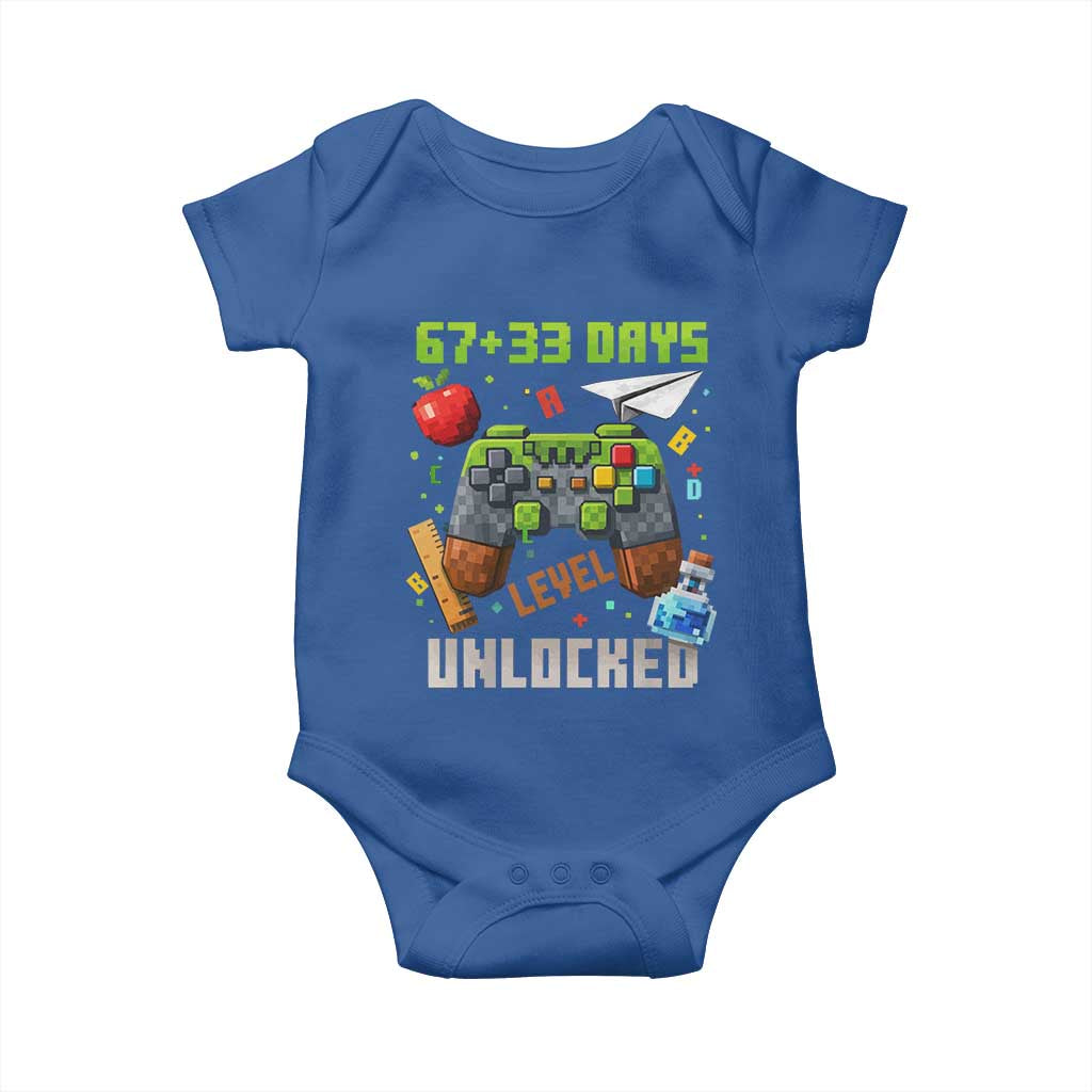 67 33 100 Days Level Unlocked Baby Onesie Gaming 100th Day of School Boys Kid TS10 Royal Blue Print Your Wear