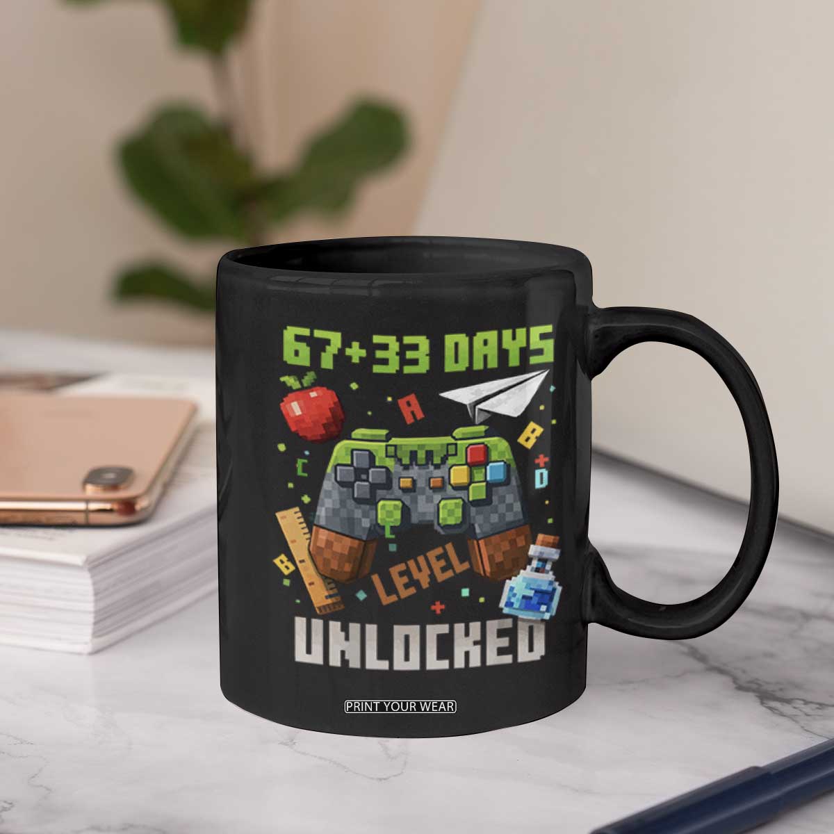 67 33 100 Days Level Unlocked Coffee Mug Gaming 100th Day of School Boys Kid TS10 Print Your Wear
