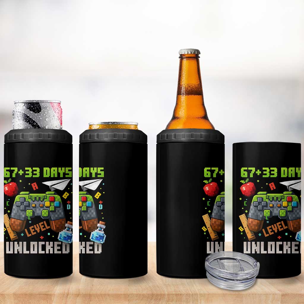 67 33 100 Days Level Unlocked 4 in 1 Can Cooler Tumbler Gaming 100th Day of School Boys Kid TS10 Print Your Wear