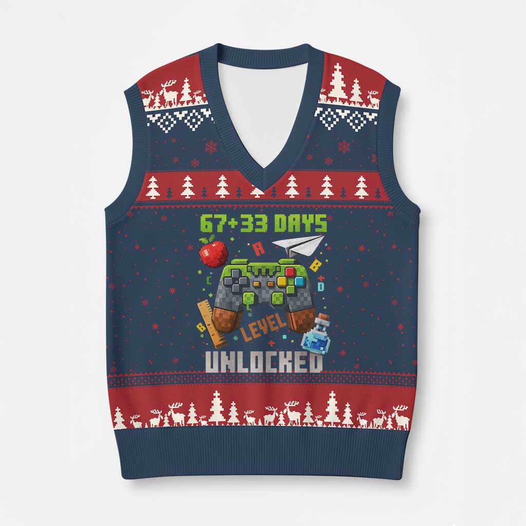 67 33 100 Days Level Unlocked V-Neck Knit Sweater Vest Gaming 100th Day of School Boys Kid TS10 Navy Red Print Your Wear
