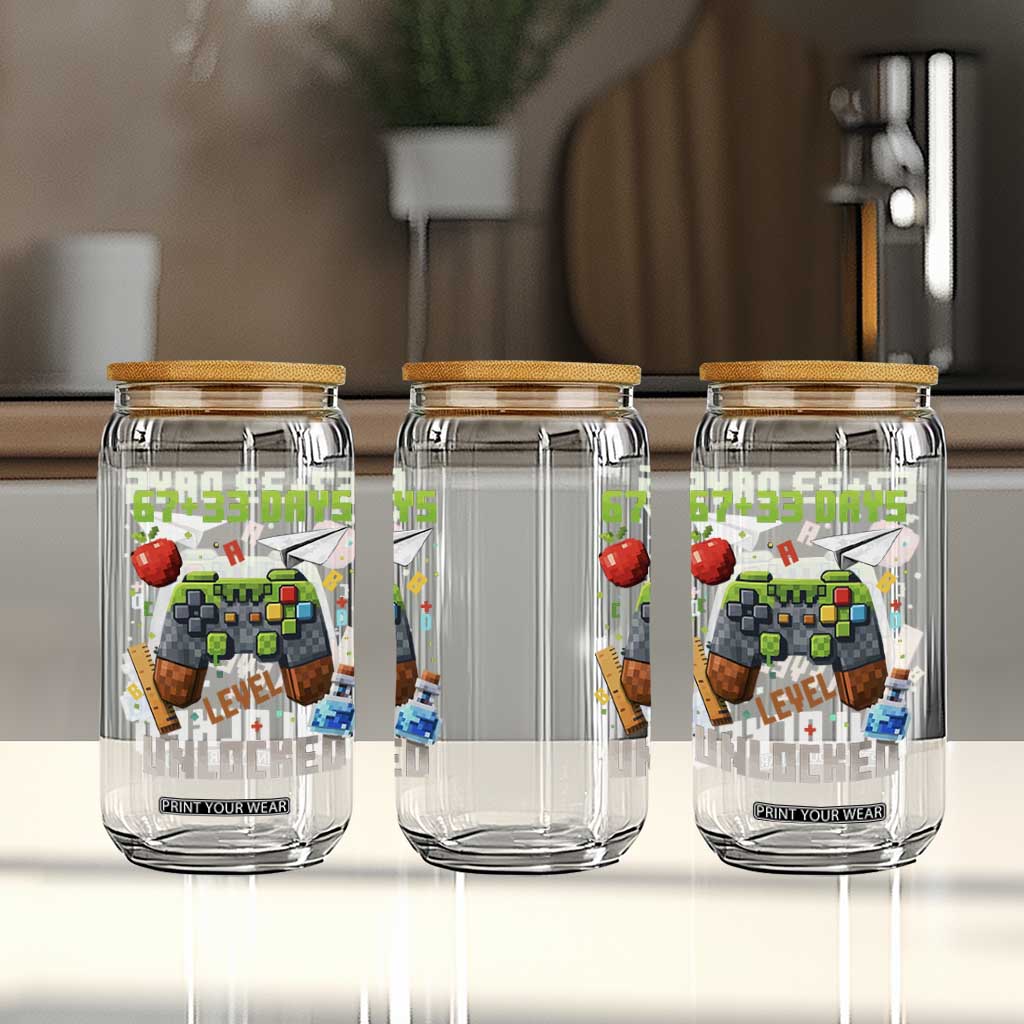 67 33 100 Days Level Unlocked Glass Can Gaming 100th Day of School Boys Kid TS10 Print Your Wear