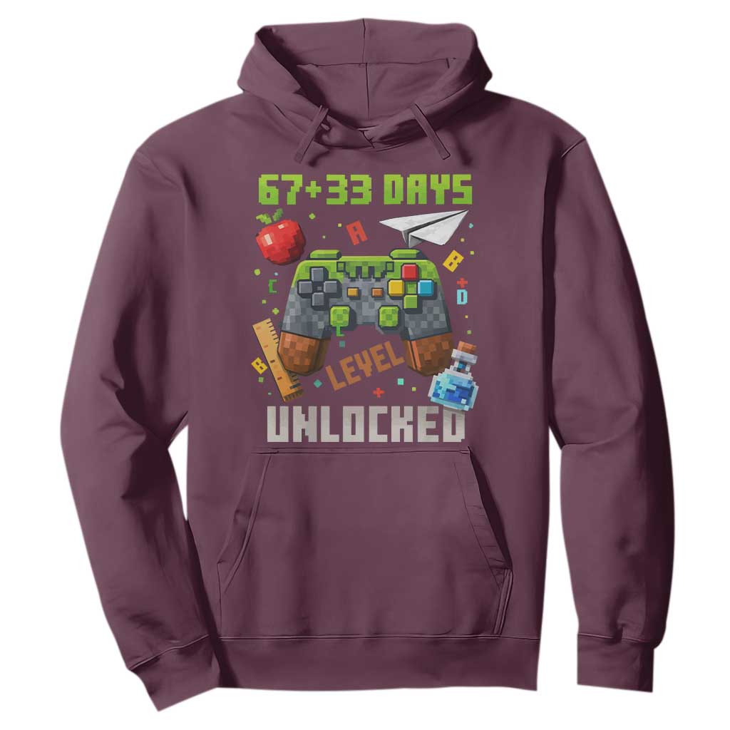 67 33 100 Days Level Unlocked Hoodie Gaming 100th Day of School Boys Kid TS10 Maroon Print Your Wear